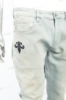Light blue distressed rewashed tattered embroidered Skinny Jeans