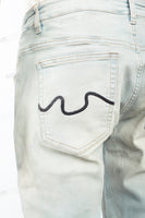 Light blue distressed rewashed tattered embroidered Skinny Jeans