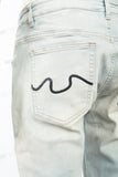 Light blue distressed rewashed tattered embroidered Skinny Jeans