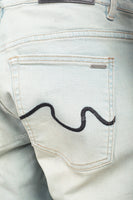 Light blue distressed rewashed tattered embroidered Skinny Jeans