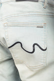 Light blue distressed rewashed tattered embroidered Skinny Jeans