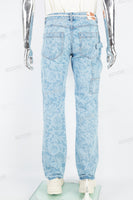 Blue floral denim cargo pants