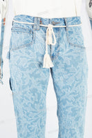 Blue floral denim cargo pants
