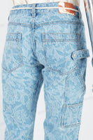 Blue floral denim cargo pants