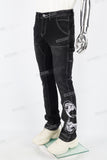 Black embroidered patchwork flared overalls