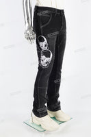 Black embroidered patchwork flared overalls