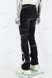 Black embroidered patchwork flared overalls