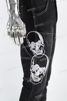 Black embroidered patchwork flared overalls