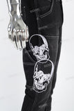 Black embroidered patchwork flared overalls