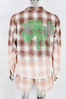 Brown plaid printed work bag set