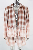 Brown plaid printed work bag set