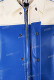 Blue and white leather embroidered baseball jacket