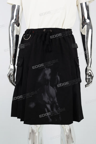 Black laser side pocket men's side pleated skirt