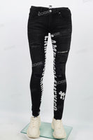 Black Tattered White Gothic Cross Stitch Skinny Jeans