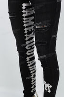 Black Tattered White Gothic Cross Stitch Skinny Jeans