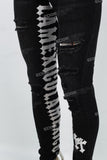 Black Tattered White Gothic Cross Stitch Skinny Jeans