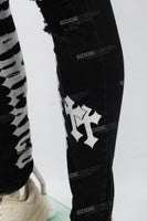 Black Tattered White Gothic Cross Stitch Skinny Jeans