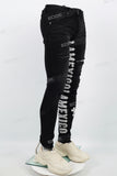Black Tattered White Gothic Cross Stitch Skinny Jeans