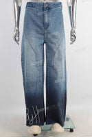 Blue screen print baggy boot cut jeans