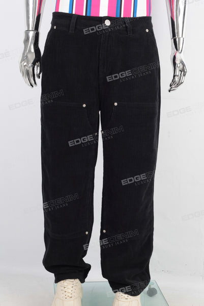 Black patchwork embroidered pants