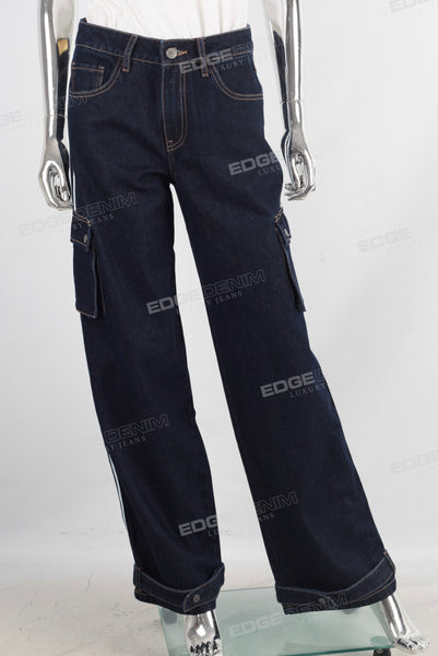 Blue cargo baggy patchwork jeans women