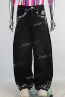Black rhinestone rivet baggy jeans