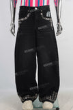 Black rhinestone rivet baggy jeans
