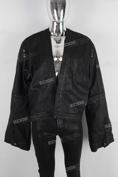 Black oversize and loose waxed jacket