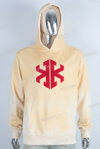 Yellow embroidered digital print hoodie