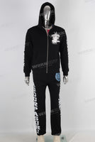 Black digital print hooded jacket and pants