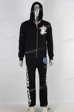 Black digital print hooded jacket and pants