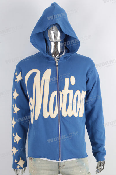 Blue puff print boot cut hooded jacket