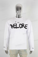 White screen print raw hem long sleeve shirt