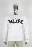 White screen print raw hem long sleeve shirt