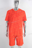Orange oversize 3d jacquard t shirt and shorts set