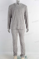 Grey embossed velvet long shirt and pants set