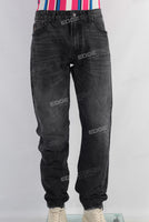 Black acid washed straight jeans