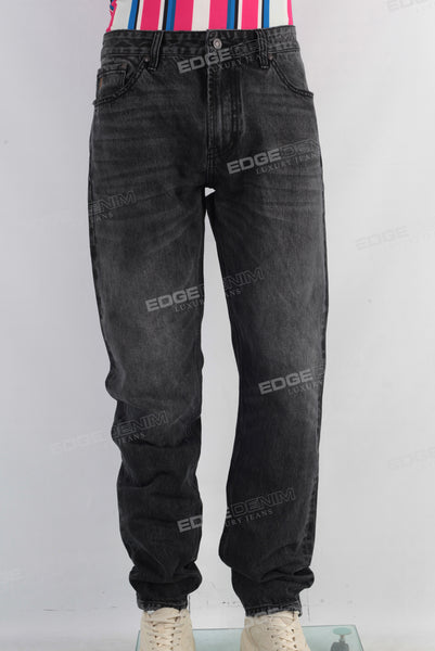 Black acid washed straight jeans