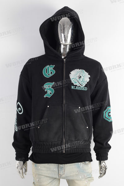 Black embroidered hooded jacket
