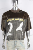Green mesh mock neck velvet boxy oversize t shirt
