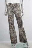 Leopard digital print straight jeans women