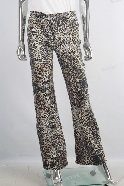Leopard digital print straight jeans women