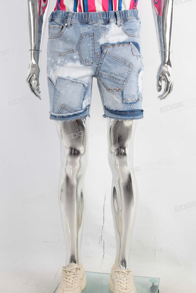 Blue paint splatters patchwork short