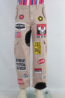 Coffee patchwork cargo straight jeans