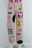 Coffee patchwork cargo straight jeans