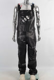 Black leather embroidered strap panrts