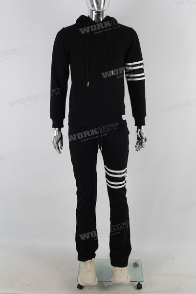 Black patchwork embroidered hoodie and pants set
