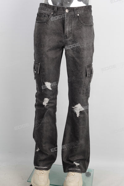 Digital print damaged cargo jeans