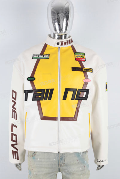 White leather patchwork jacket