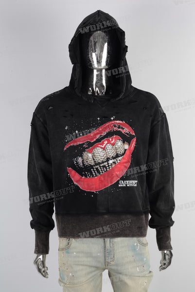 Black distressed sun faded hoodie